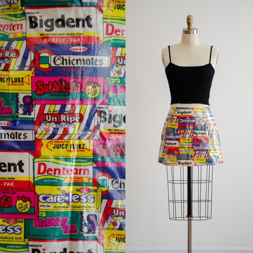 Tripp NYC Daang Goodman 90s vtg pop art spoof chewing gum‎ novelty skirt